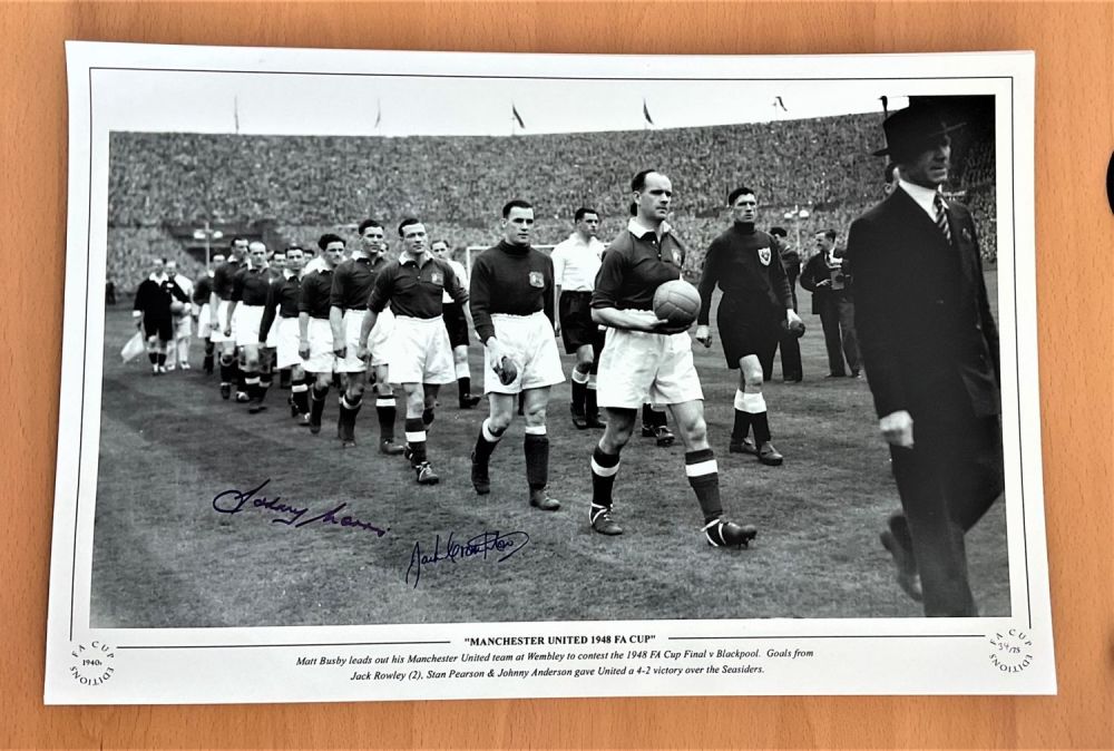 Lot 448: Football, Johnny Morris and Jack Crompton signed 12x18...