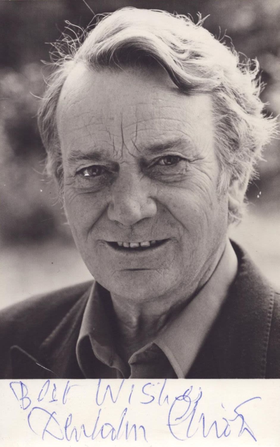 Lot 132: Denholm Elliott signed 5.5x3.5-inch approx black and white...