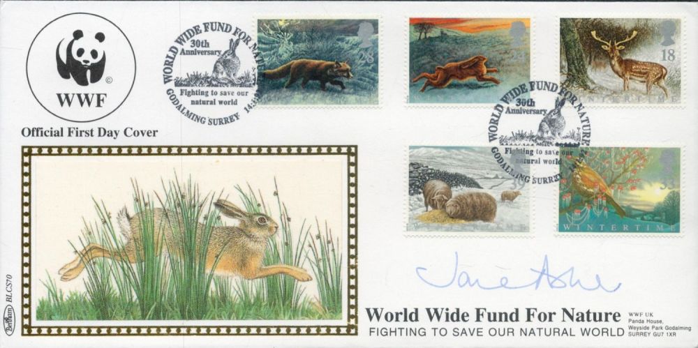 Lot 669: Jane Asher signed WWF FDC. 14/1/92 Godalming postmark....