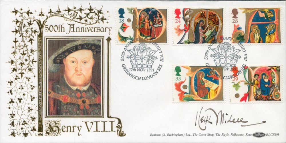Lot 671: Keith Mitchel signed Henry VIII FDC. 12/11/91 Greenwich...