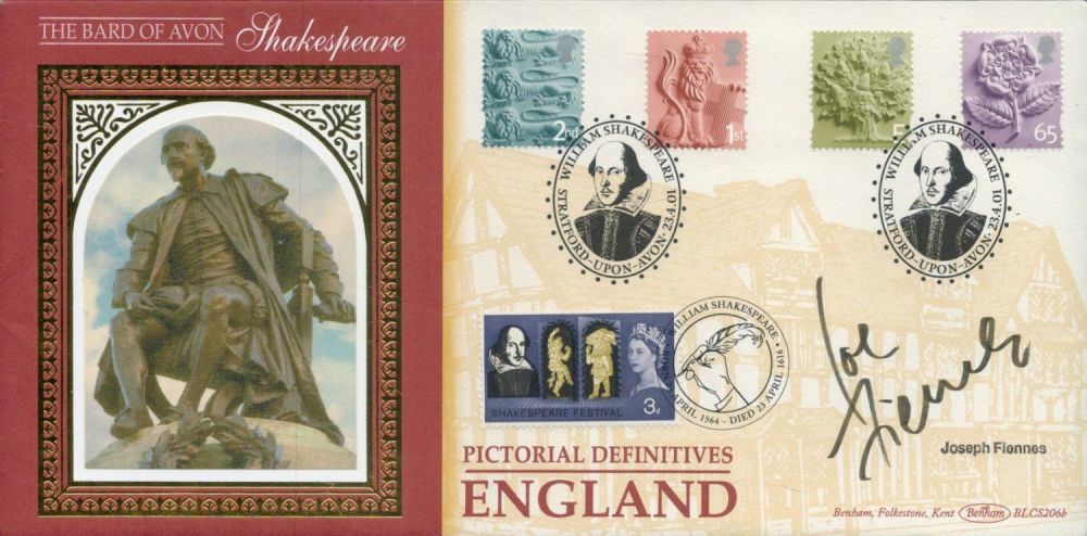 Lot 678: Joseph Fiennes signed Shakespeare FDC. 23/4/01 Stratford-upon-Avon postmark....