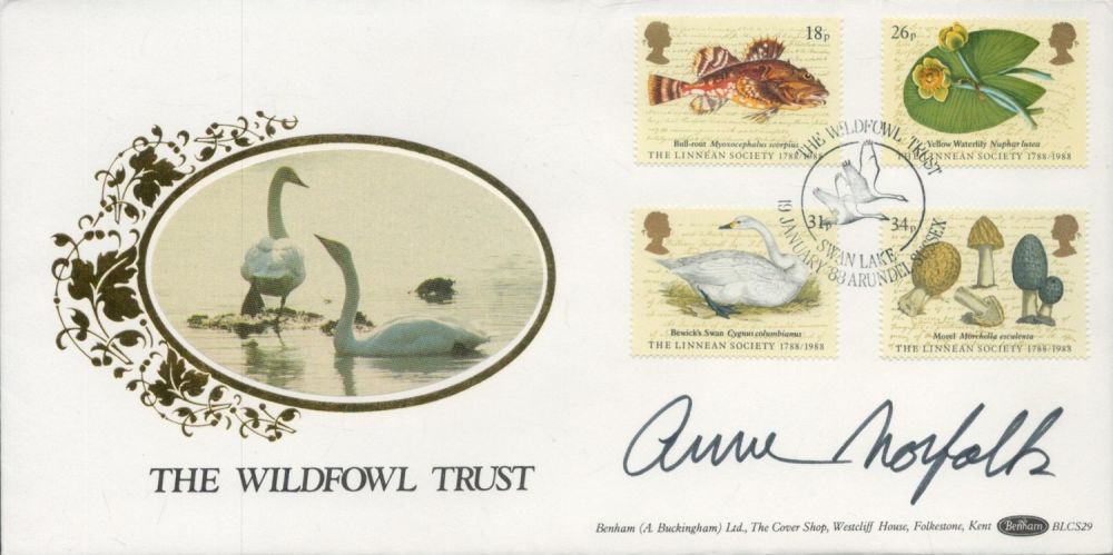Lot 702: Anne Norfolk signed Wildfowl Trust FDC. 19/1/88 Arundel...