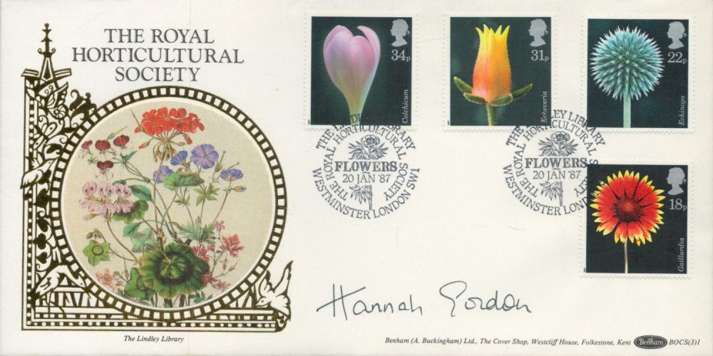 Lot 729: Hannah Gordon signed Horticultural Society FDC. 20/1/87 London...