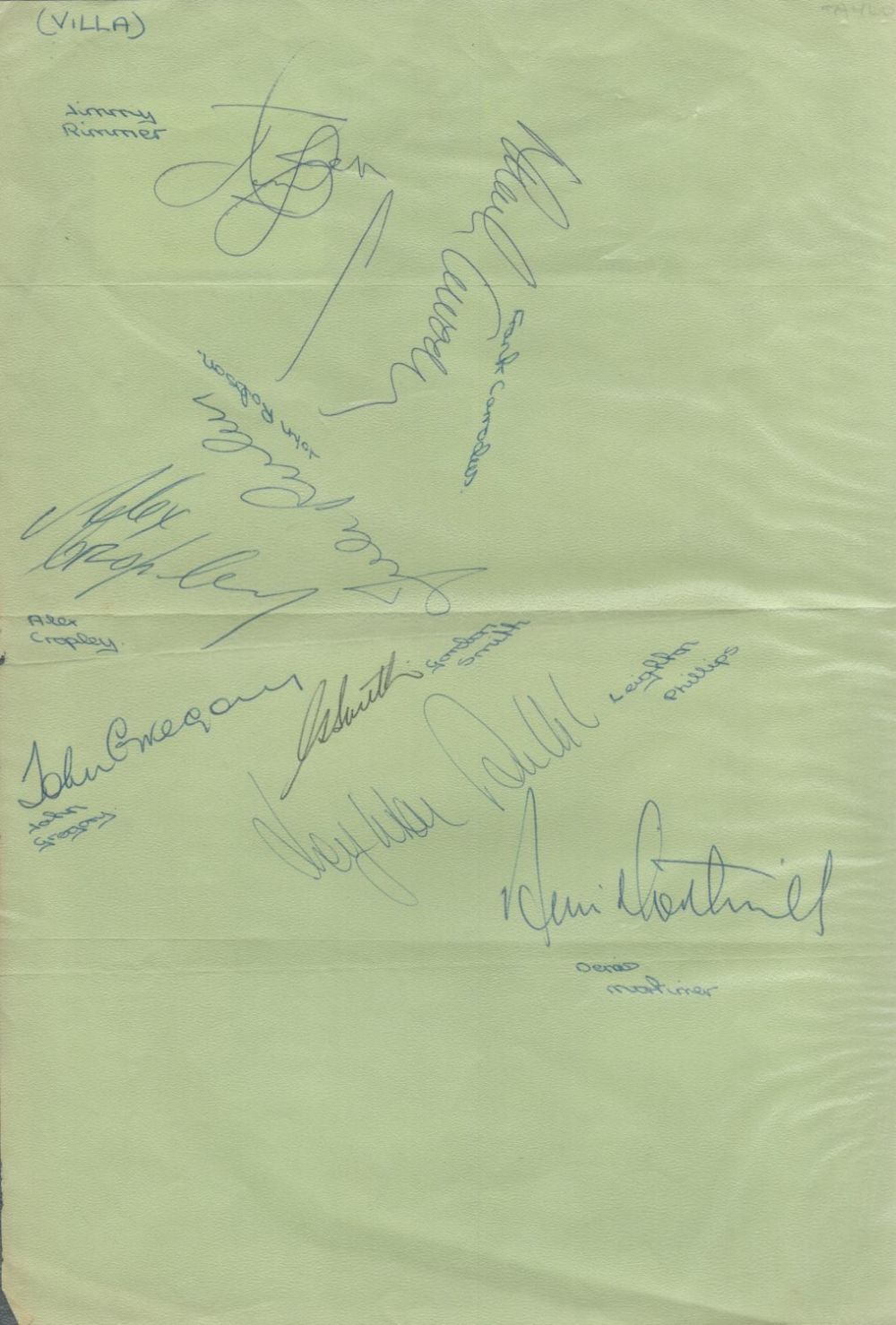 Lot 68: Aston Villa FC Vintage Autograph Sheet. A4 Size....