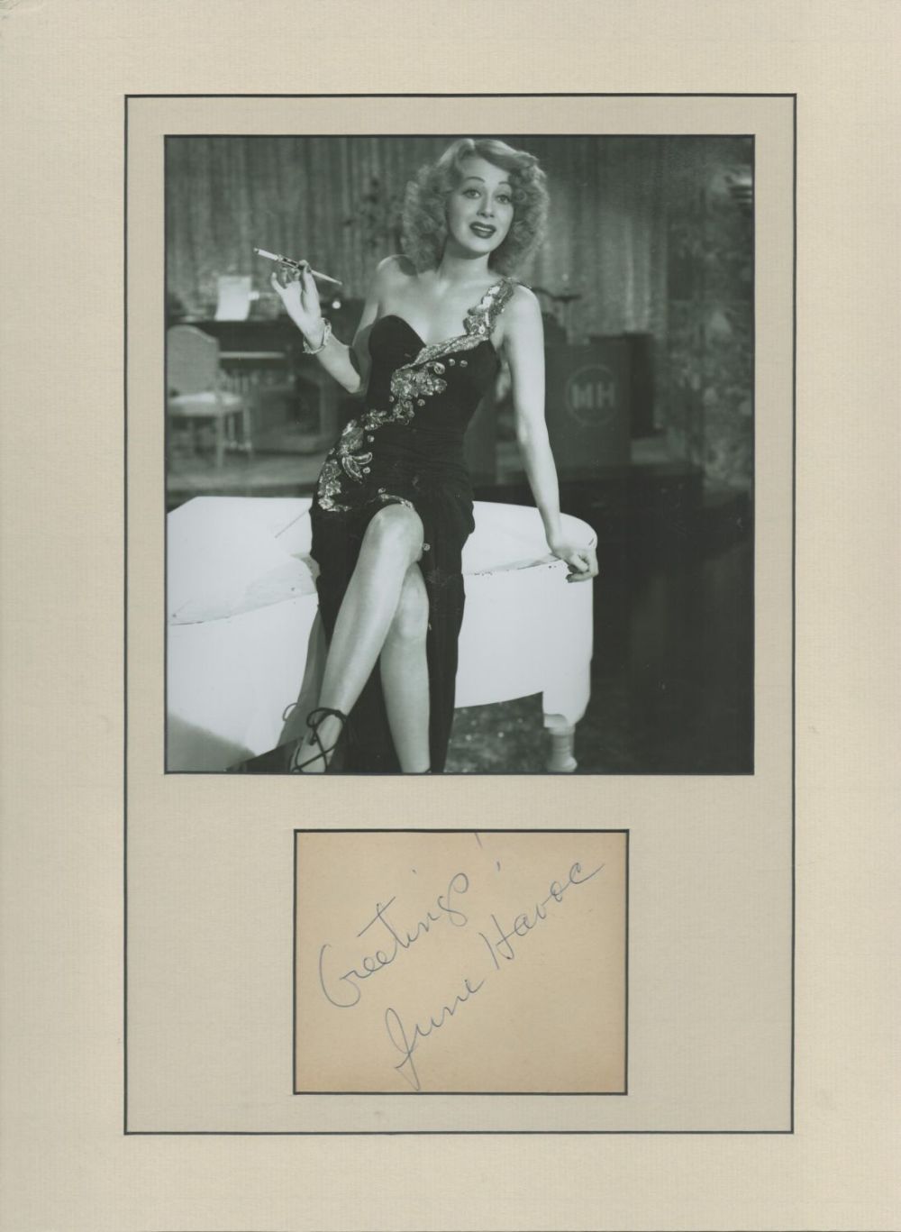 Lot 105: June Havoc 16x12 inch overall mounted signature piece...