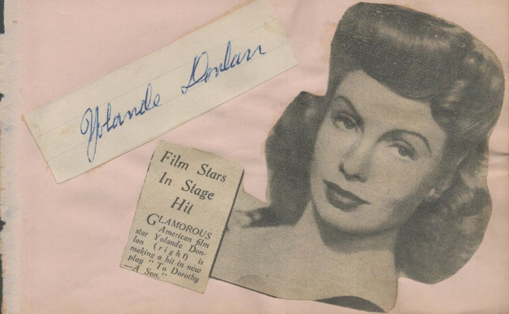 Lot 129: Yolande Donlan signed autograph page include a black...