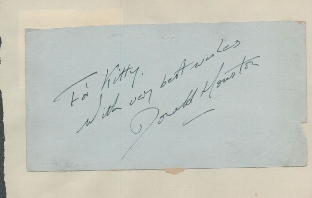Lot 134: Donald Houston signed autograph page. Dedicated. Welsh Actor....