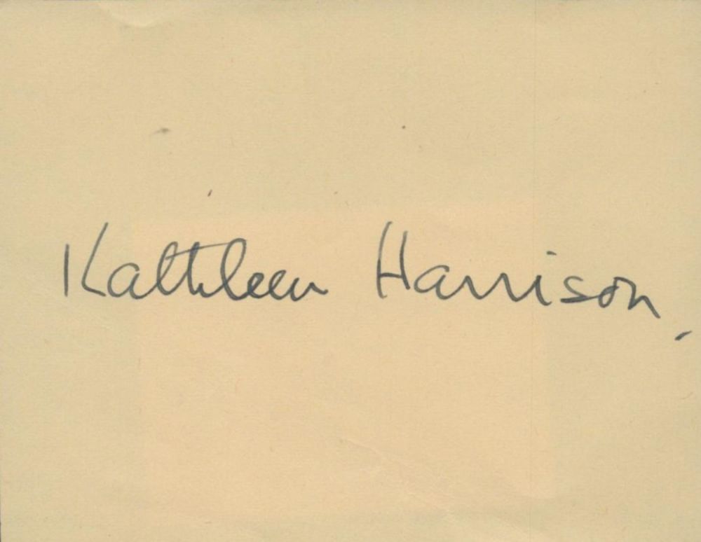 Lot 145: Kathleen Harrison signed autograph Approx. size 2.75x3.5 Inch....