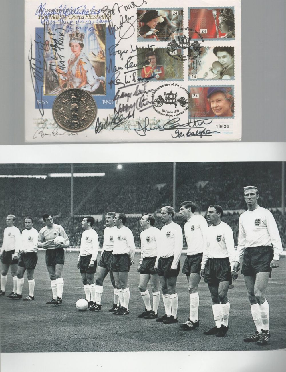 Lot 152: England 1966 team (except Bobby Moore) signed 1993...