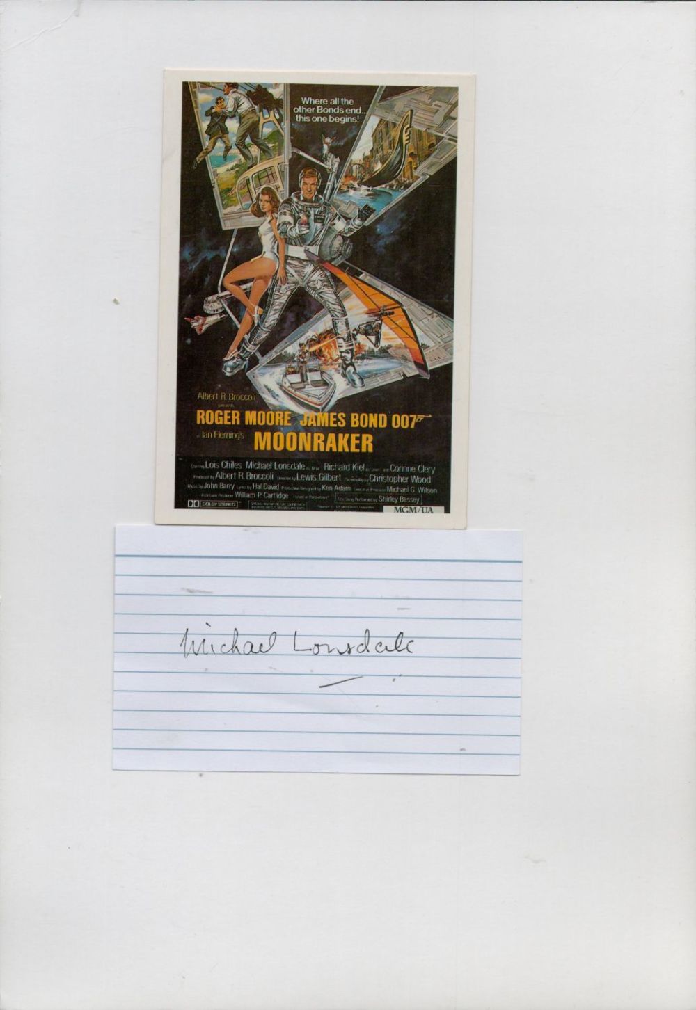 Lot 155: Michael Lonsdale signed 5x3 inch white card and...