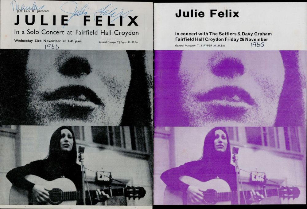Lot 161: Julie Felix collection includes 1, signed 1966 programme...