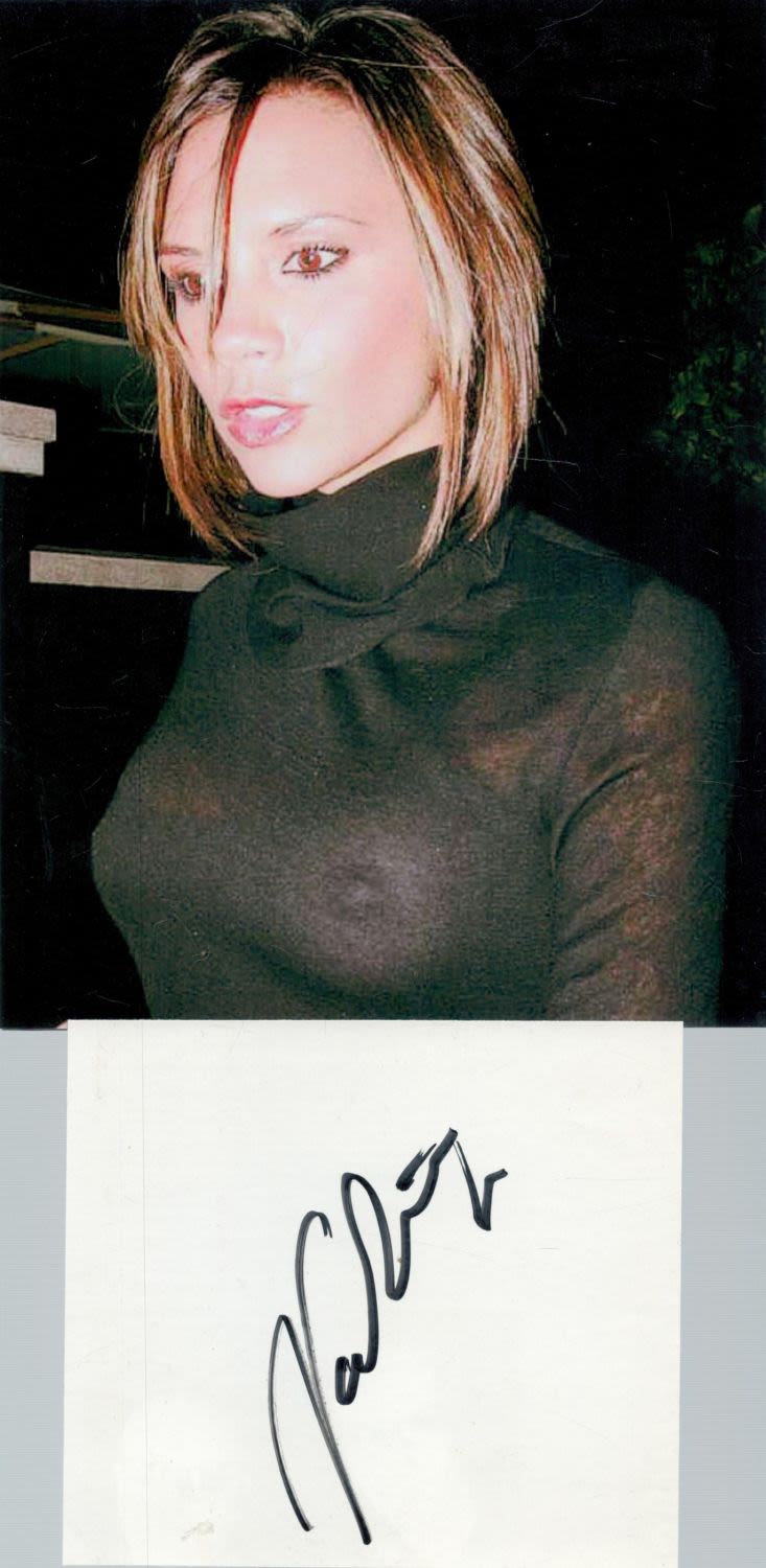 Lot 167: Victoria Beckham signed 5x4 white card and 8x6...