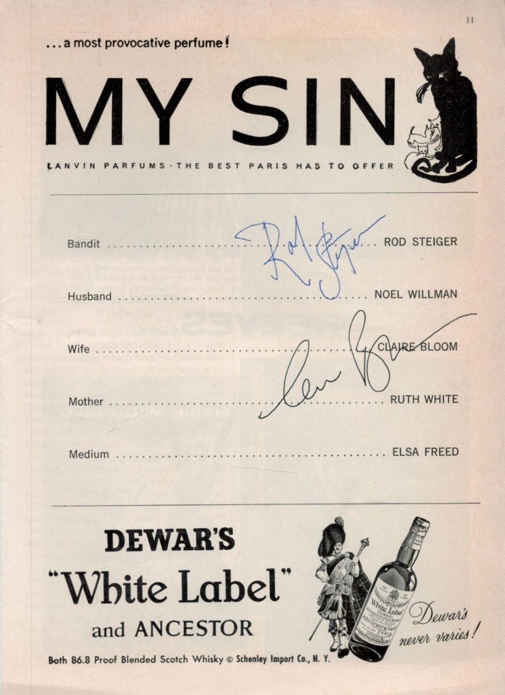 Lot 304: Rod Steiger and Claire Bloom signed 9x7 programme...