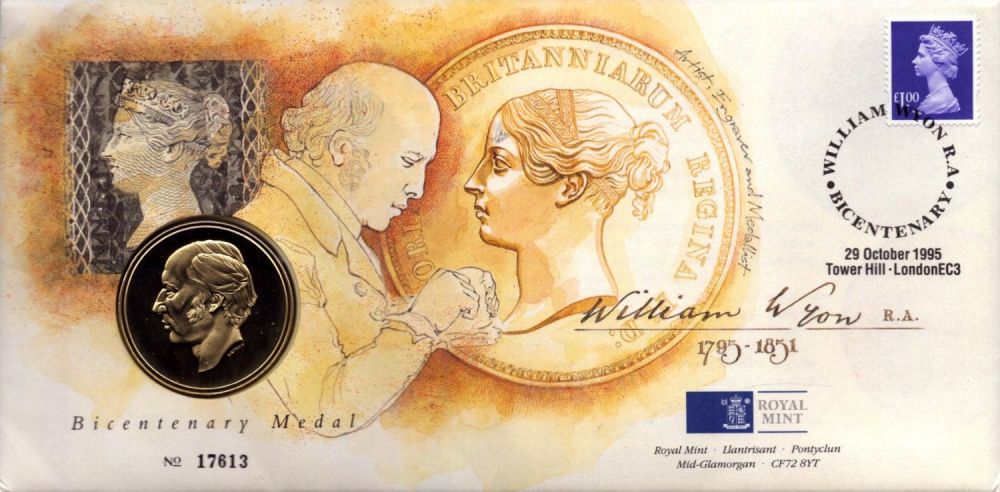Lot 349: William Wyon signed 1995 royal mail/mint coin cover...