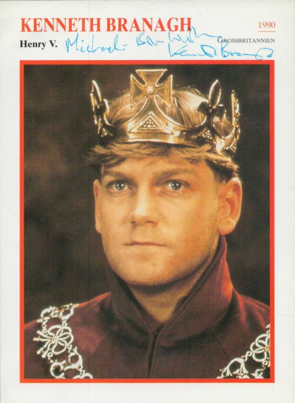 Lot 393: Kenneth Branagh signed 7x5 inch Henry V. colour...