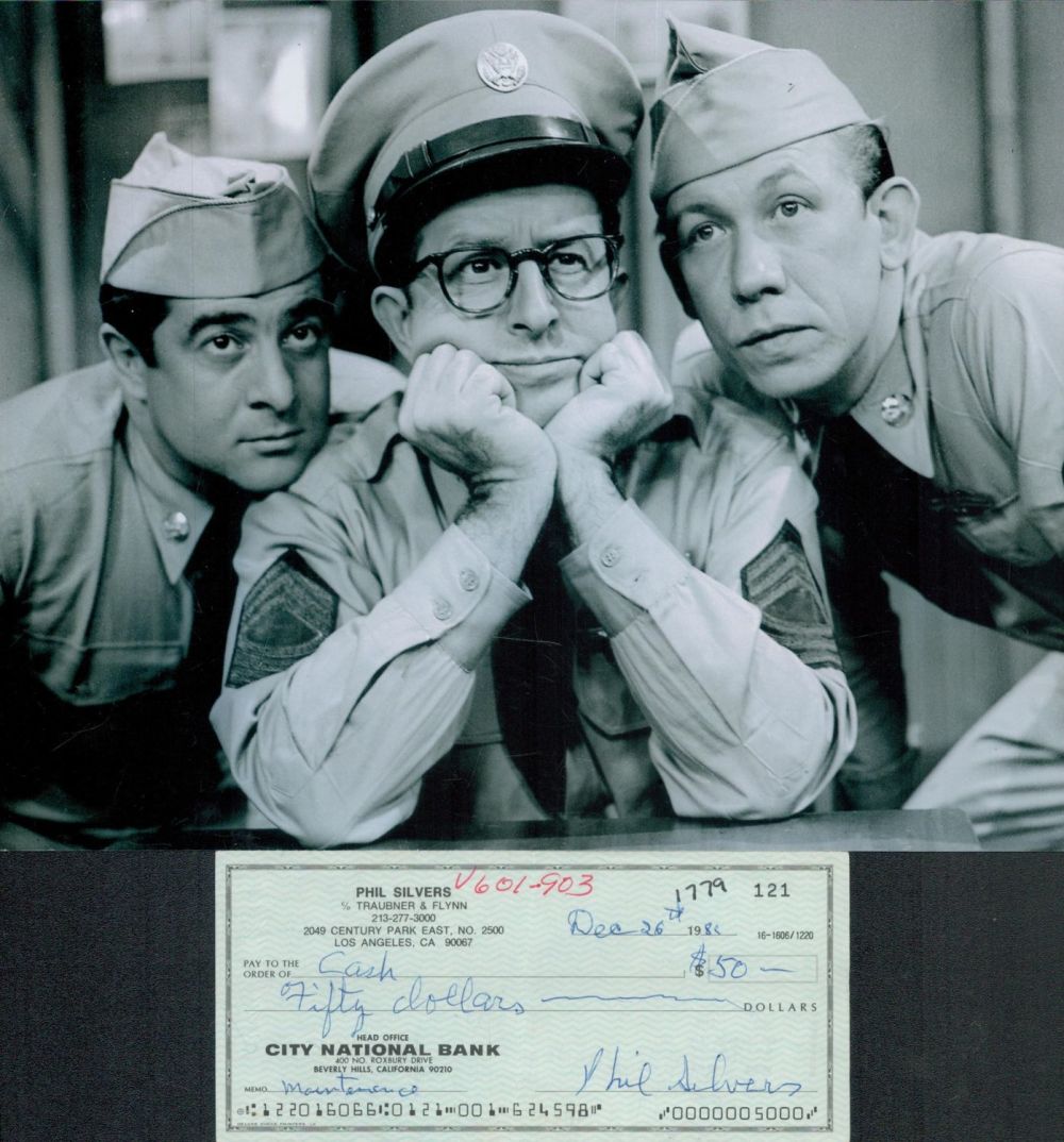 Lot 400: Phil Silvers signed $50 cheque plus black and...