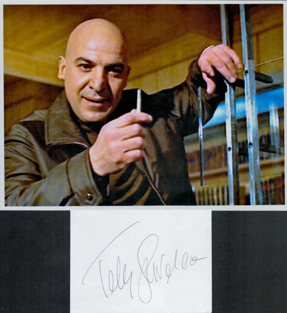 Lot 417: Telly Savalas signed album page with 10x8 unsigned...