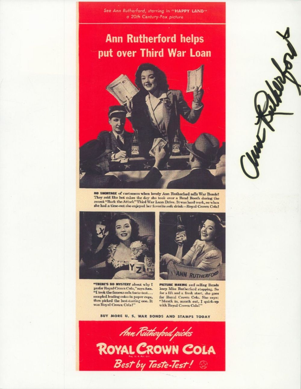 Lot 449: Ann Rutherford signed 12x8 inch colour photo. Good...