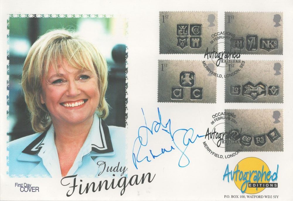 Lot 584: Judy Finnigan signed FDC. 5 stamps and 2...