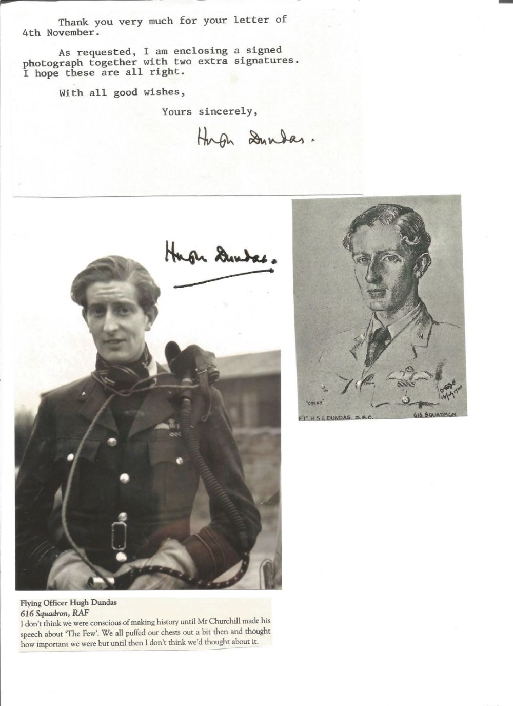 Lot 143: WW2 BOB fighter pilot Hugh Dundas 616 sqn...
