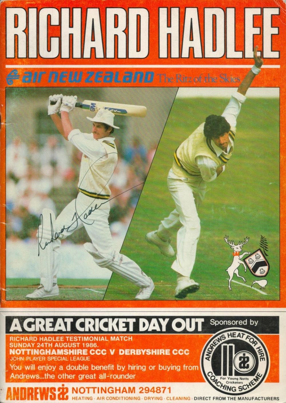 Lot 90: Sir Richard Hadlee signed Nottinghamshire C.C.C Testimonial brochure...