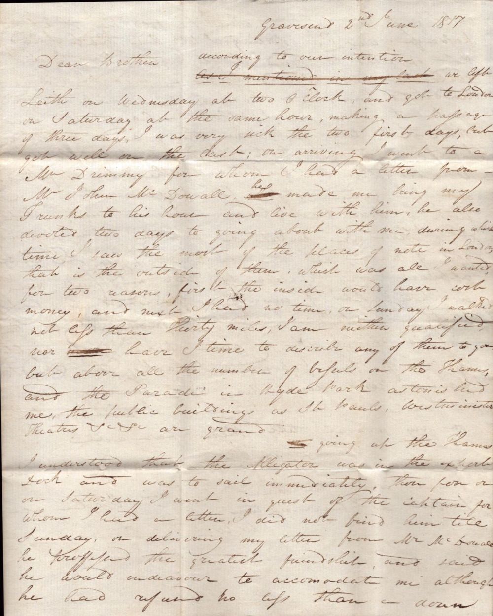 Lot 268: Handwritten Letter from 1817 of Gravesend to Glasgow...