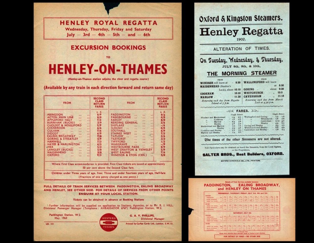 Lot 272: Henley Regatta 1902 Steamer Services leaflet and 1963...