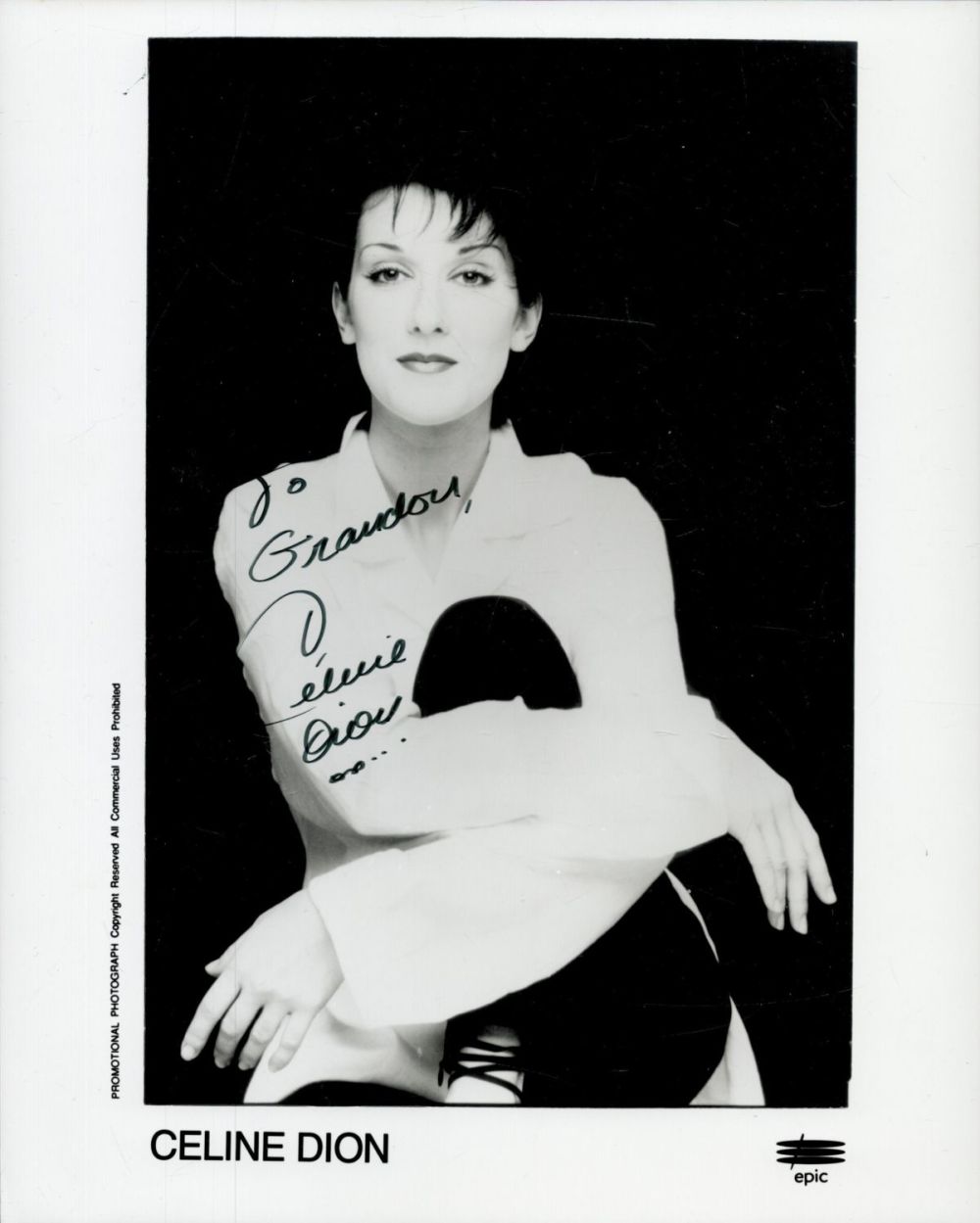 Lot 345: Celine Dion signed 10x8 inch black and white...