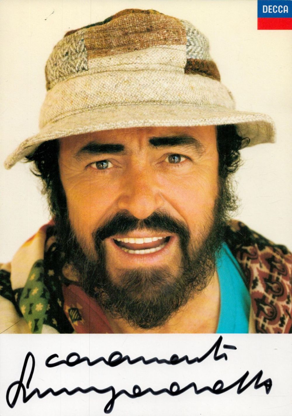 Lot 348: Luciano Pavarotti signed 8x6 inch DECCA colour promo...
