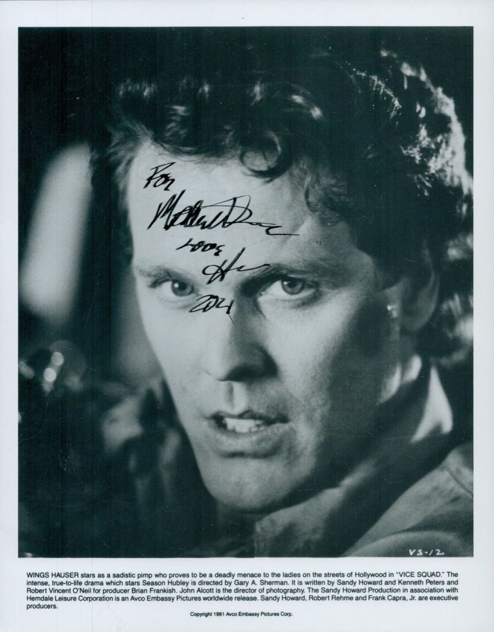 Lot 428: Wings Hauser signed 10x8inch black and white movie...
