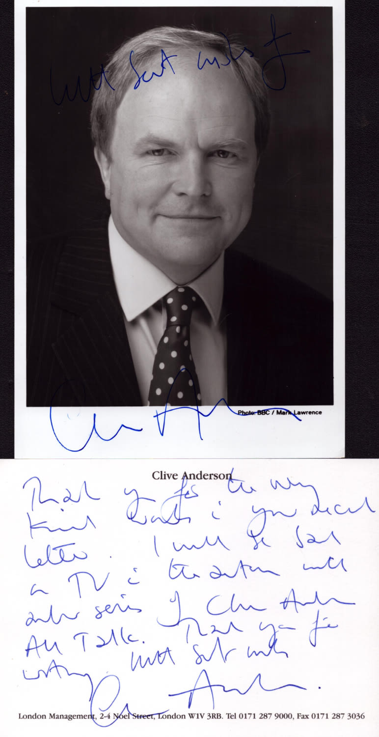 Lot 523: Clive Anderson signed black and white promo photo...