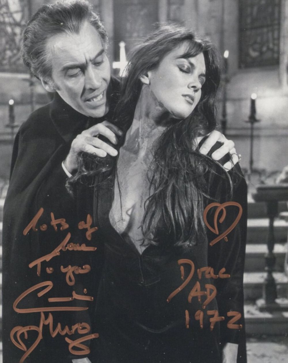 Lot 595: Dracula AD1972 hammer horror movie 8x10 photo signed...
