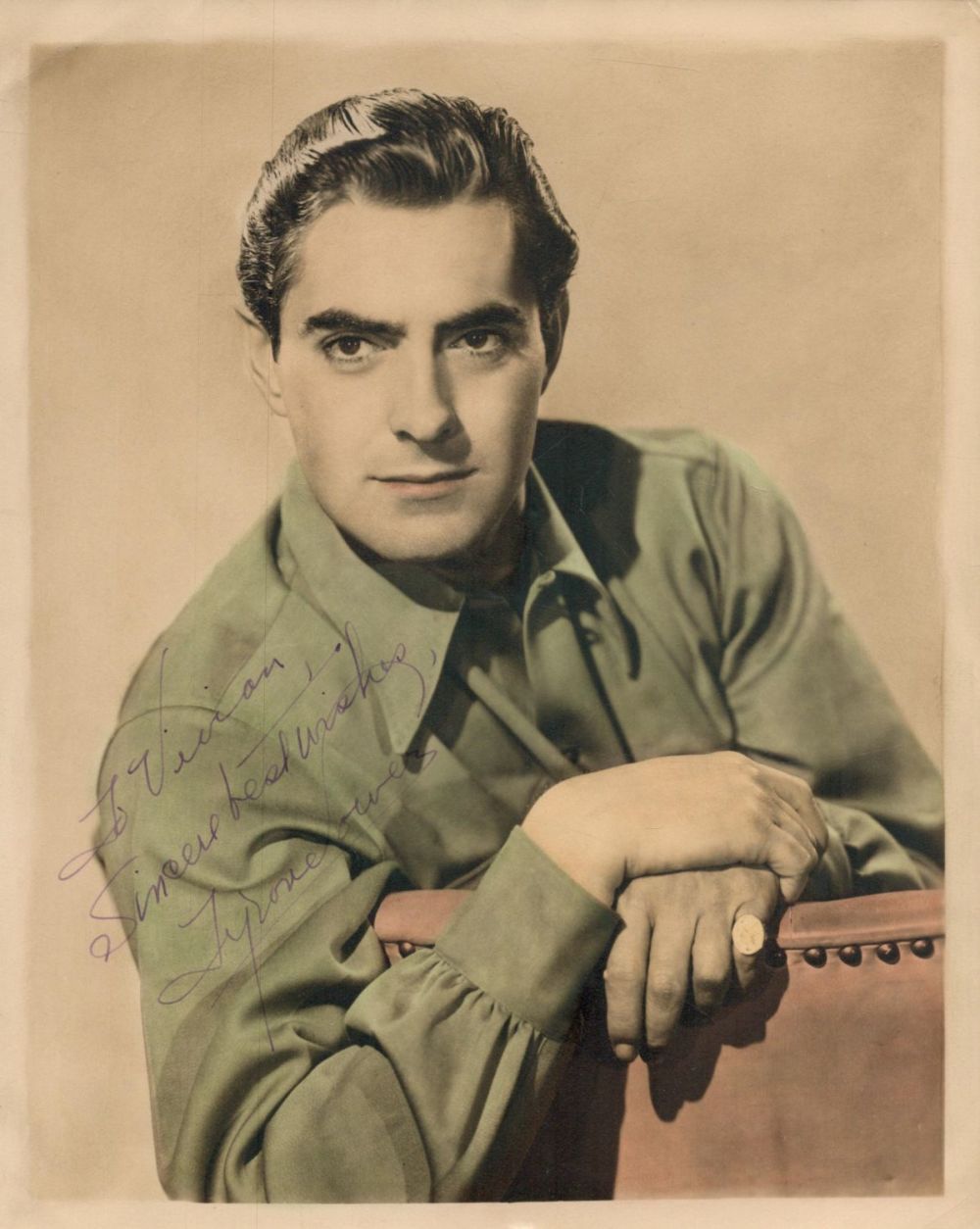 Lot 53: Tyrone Power signed 10x8 inch vintage colour photo....
