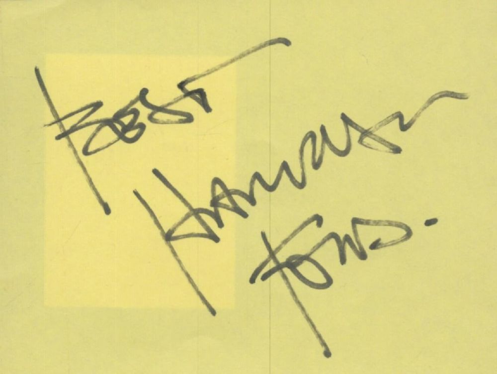 Lot 73: Harrison Ford signed 4x3 inch approx album page....