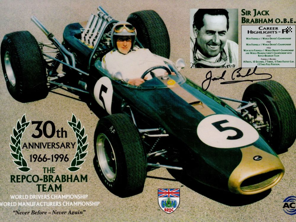 Lot 116: Sir Jack Brabham signed 11x8 inch colour 30th...
