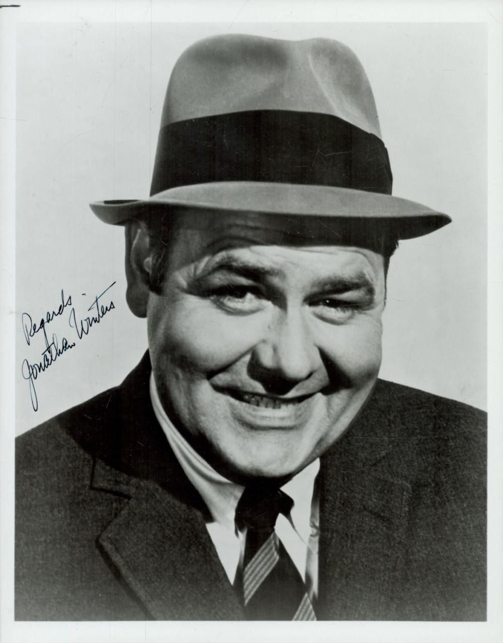 Lot 61: Jonathan Winters signed 10x8 inch black and white...