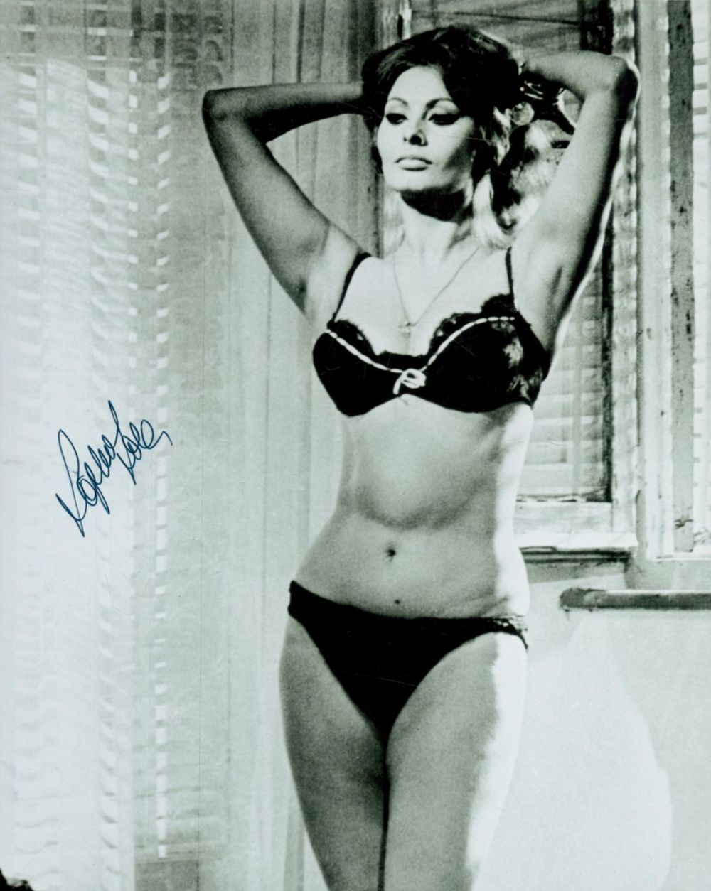 Lot 70: Sophia Loren signed 10x8 inch black and white...