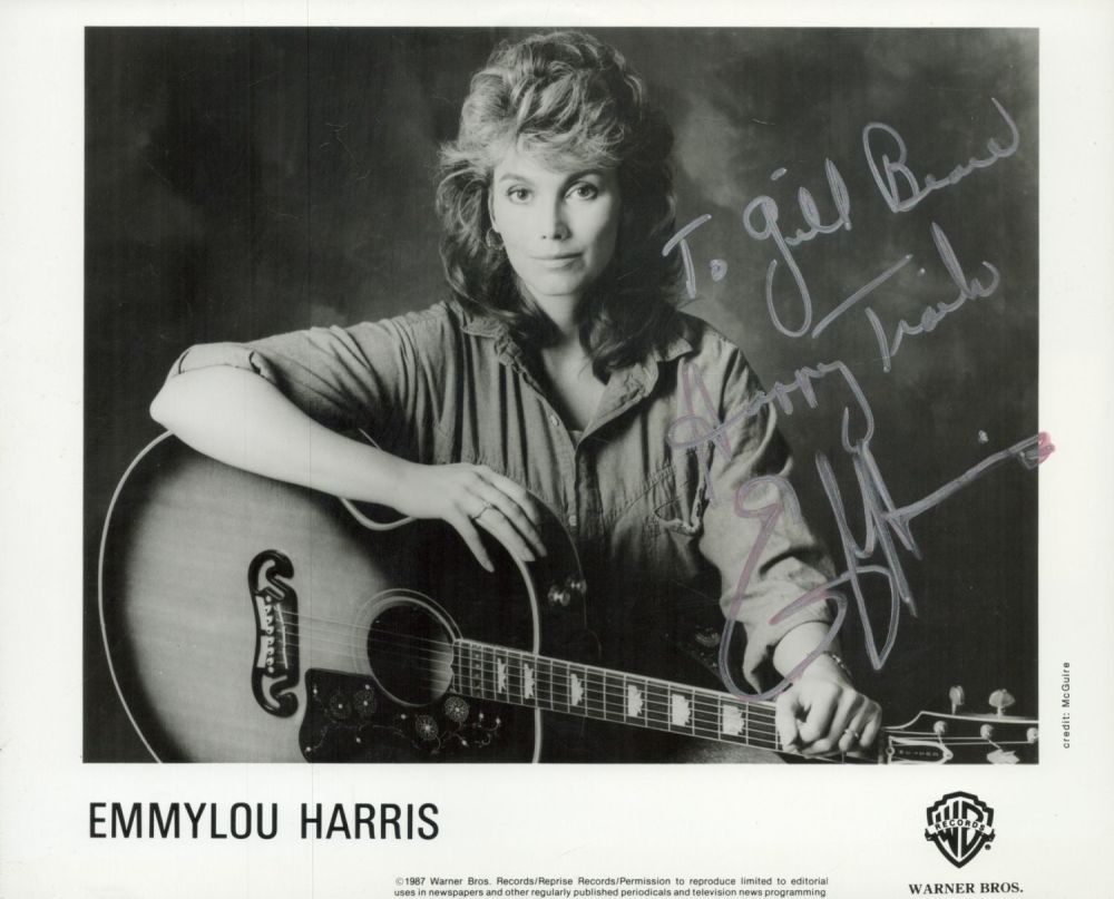Lot 228: Emmylou Harris signed 10x8inch black and white photo....