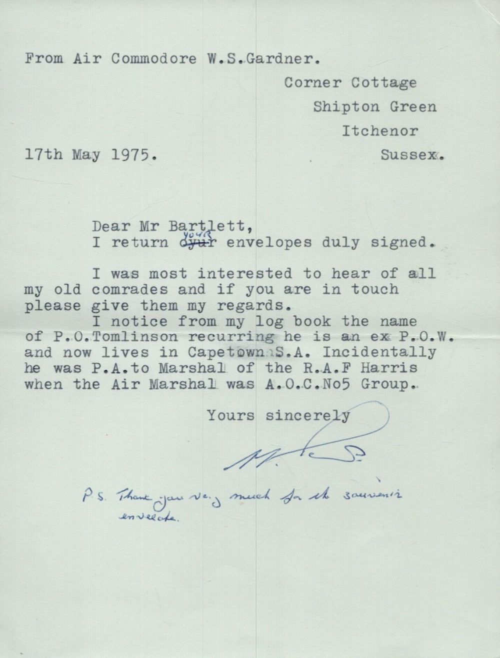 Lot 376: Typed Letter dated 17th May 1975 Signed by...
