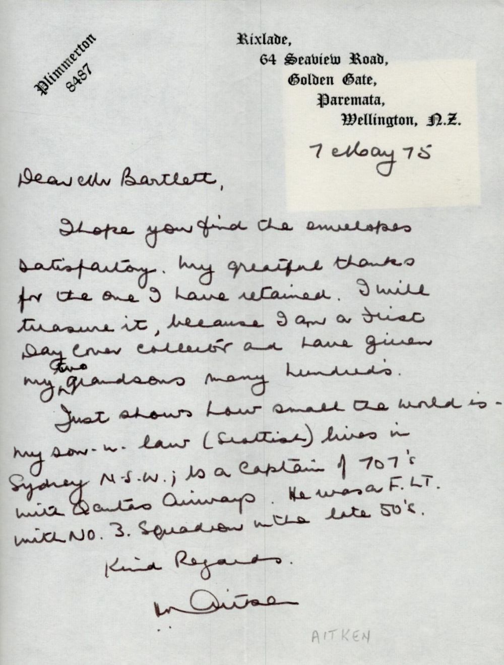 Lot 378: Handwritten Letter dated 7 May 75 Signed by...