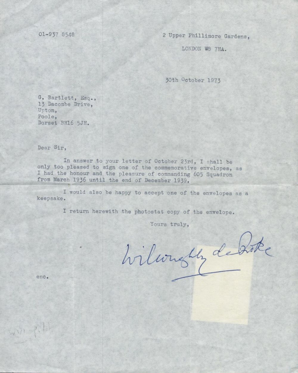 Lot 385: Typed Letter Signed by Lord Willoughby de Broke...
