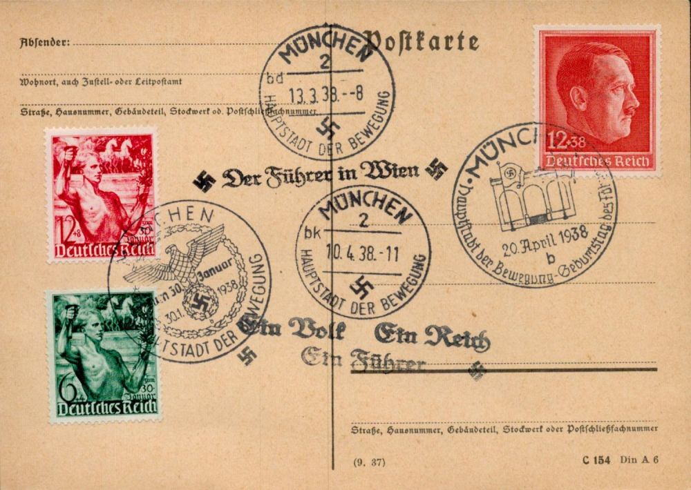 Lot 392: 20 April 1938 Munich Special Postmark for Hitler's...