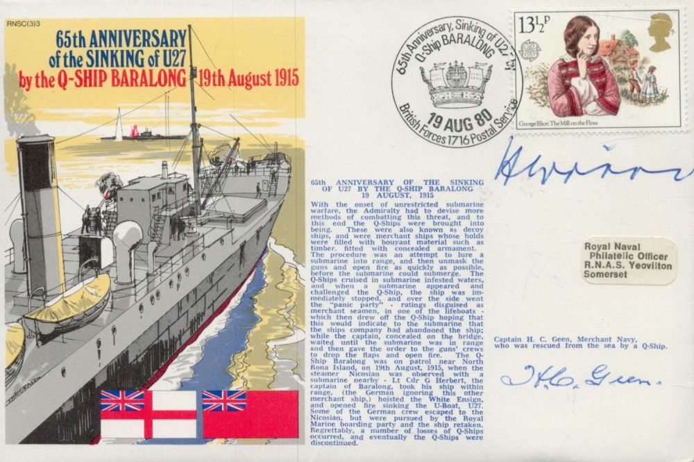 Lot 424: 65 Anniv Sinking U-27 by Q-Ship Baralong. Signed...