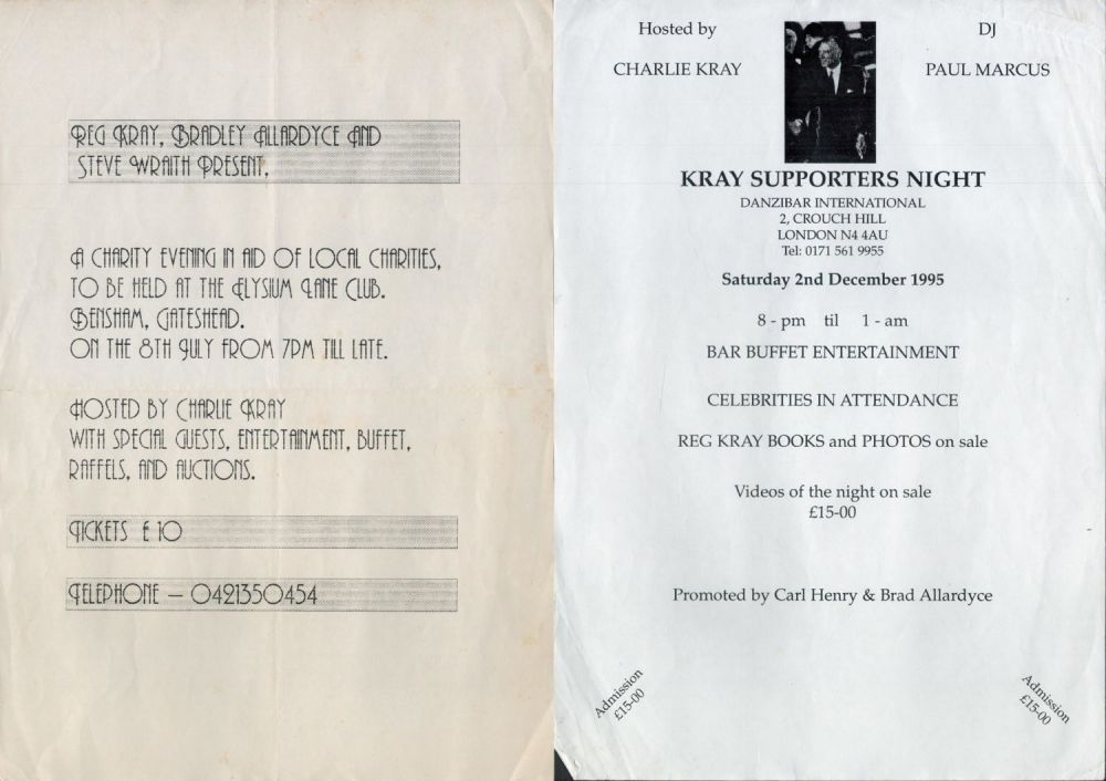 Lot 489: 3 Kray Flyers, Kray Supporters Night Flyer dated...