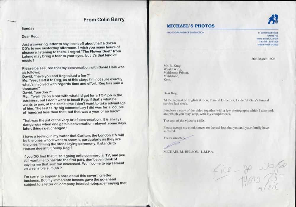 Lot 490: Collection Kray Letters, Letter to Mr R Kray...