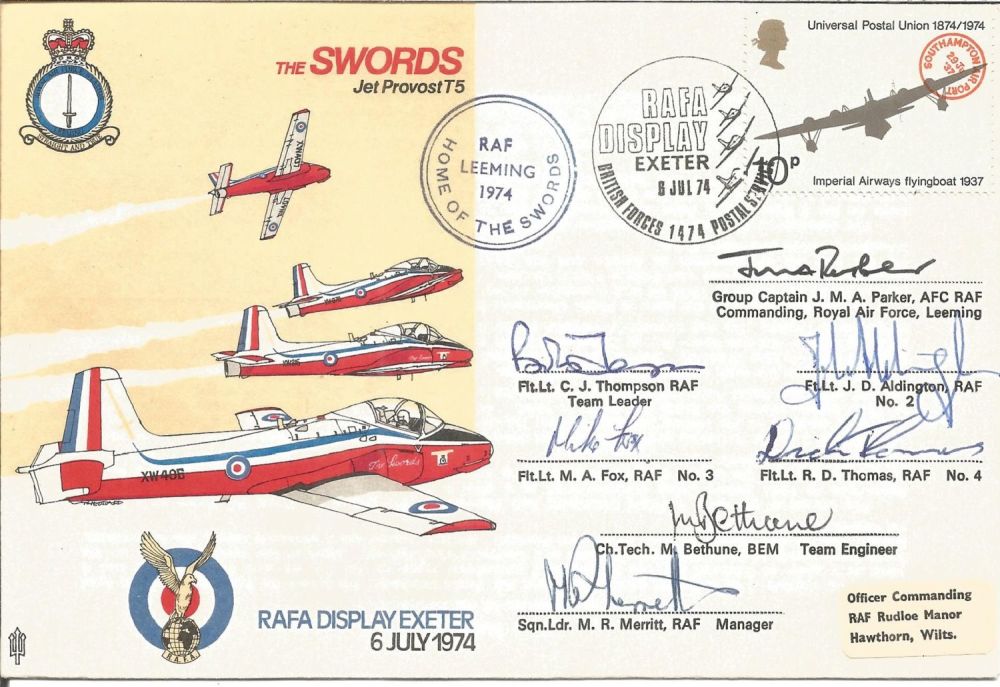 Lot 494: Swords Air Display team cover flown and signed...