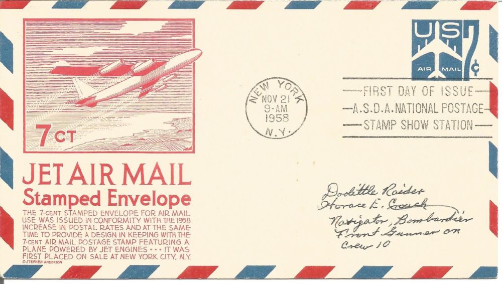 Lot 729: Horace E. Crouch Doolittle Raider signed Unflown FDC...