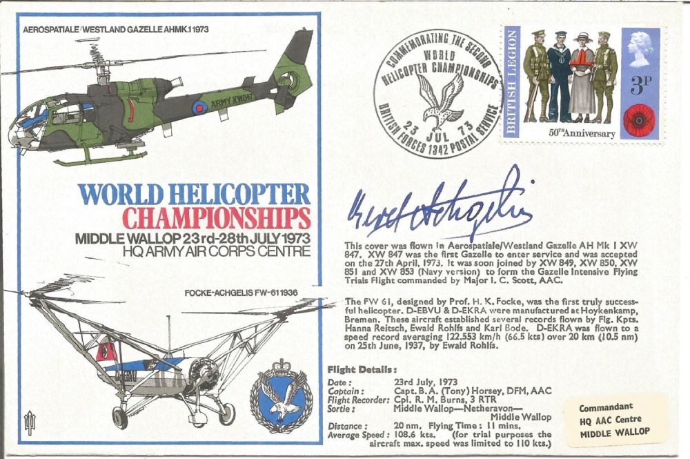 Lot 733: Signed FDC Commemorating World Helicopter Championships 23rd July...