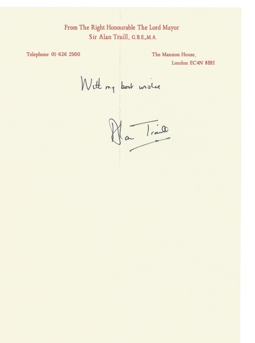 Lot 743: Sir Alan Traill GBE MA Lord Mayor of...