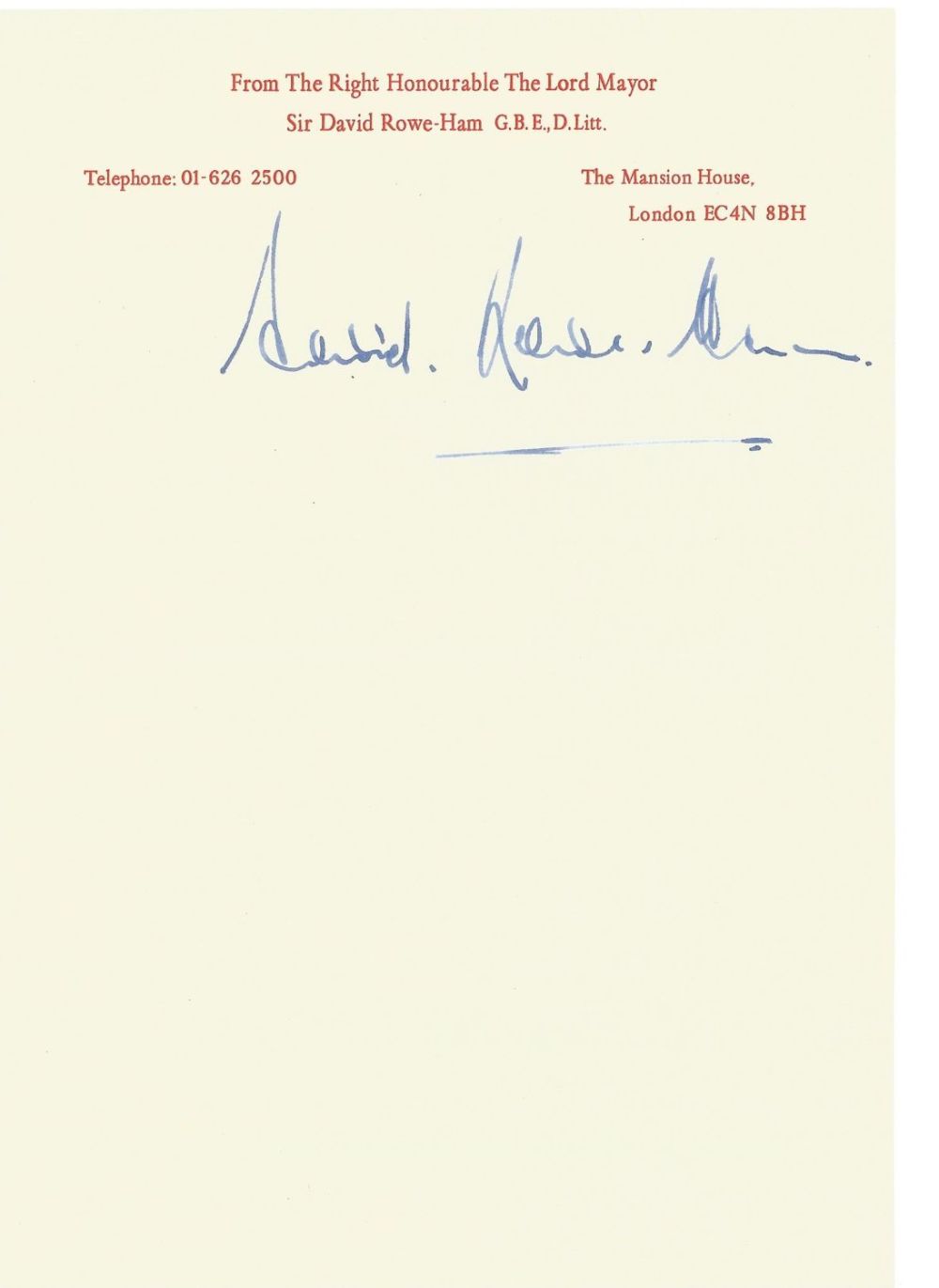 Lot 744: Sir David Rowe-Ham GBE D. Litt Lord Mayor...